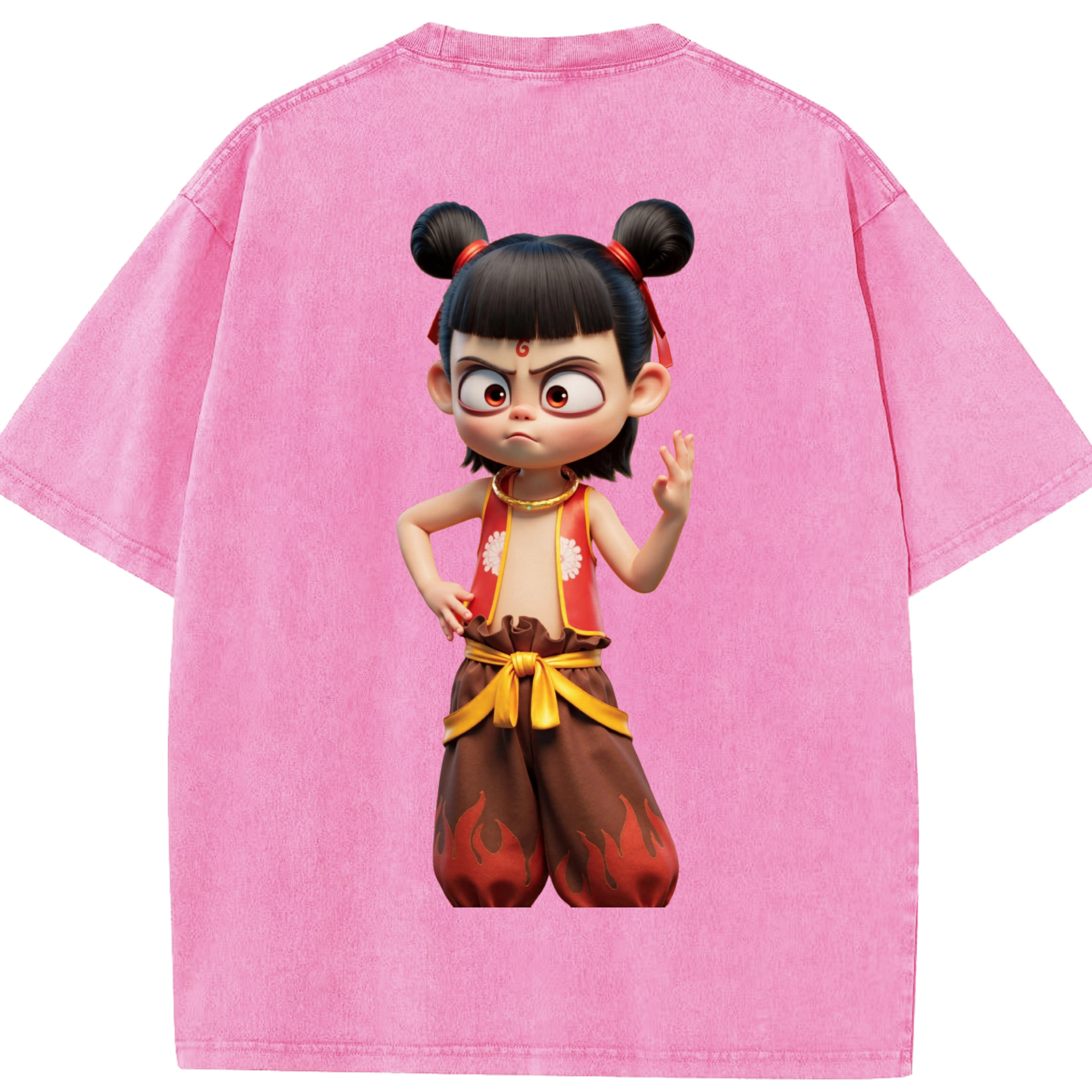 （画像用） Ne Zha 2 ナタ 魔童の大暴れ 綿100% ヴィンテージ風 半袖Tシャツ（背面プリント）